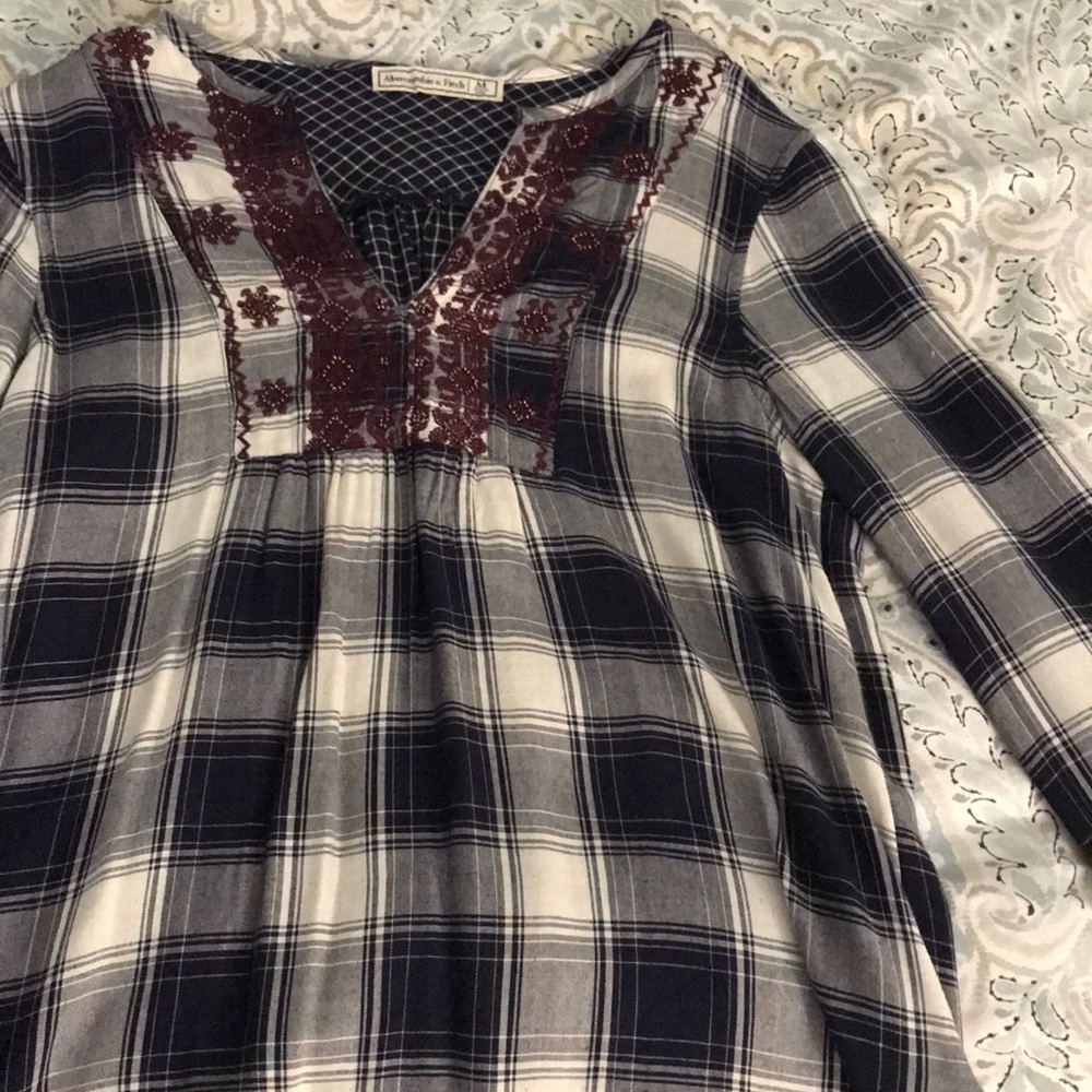 Flannel with embroidered v neck